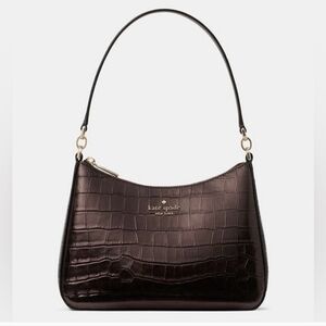 Kate Spade Margot Metallic Croc Embossed Convertible Shoulder Bag, Hot Fudge